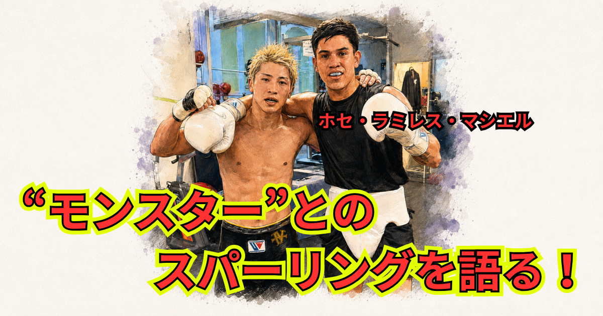 井上尚弥選手とスパーリング後に並ぶホセ・ラミレス・マシエル選手